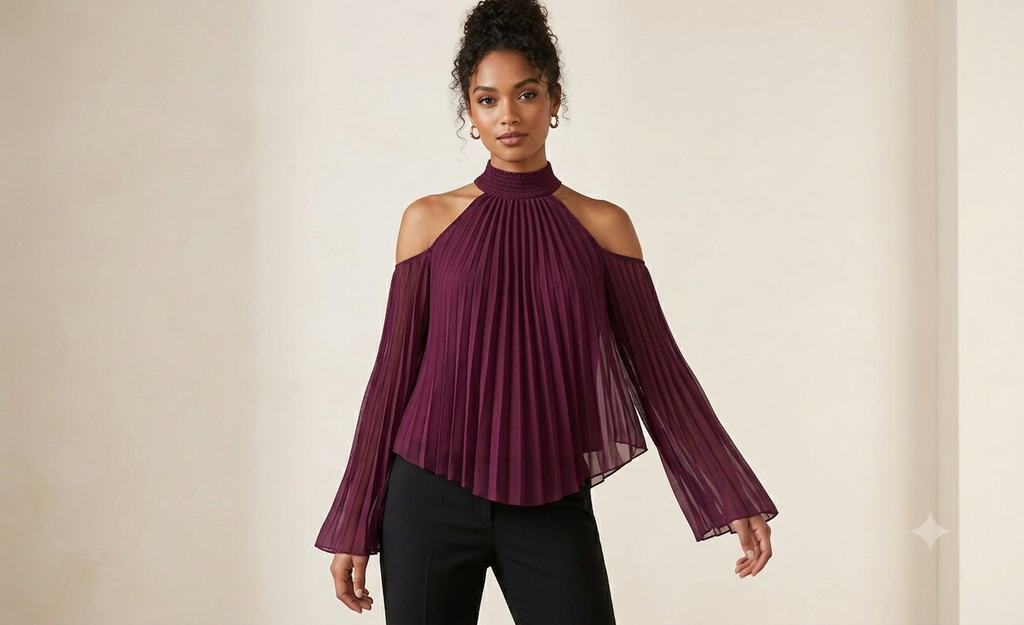 Express Pleated Cold Shoulder Halter Top Blouse Burgundy XS Excellent Condition